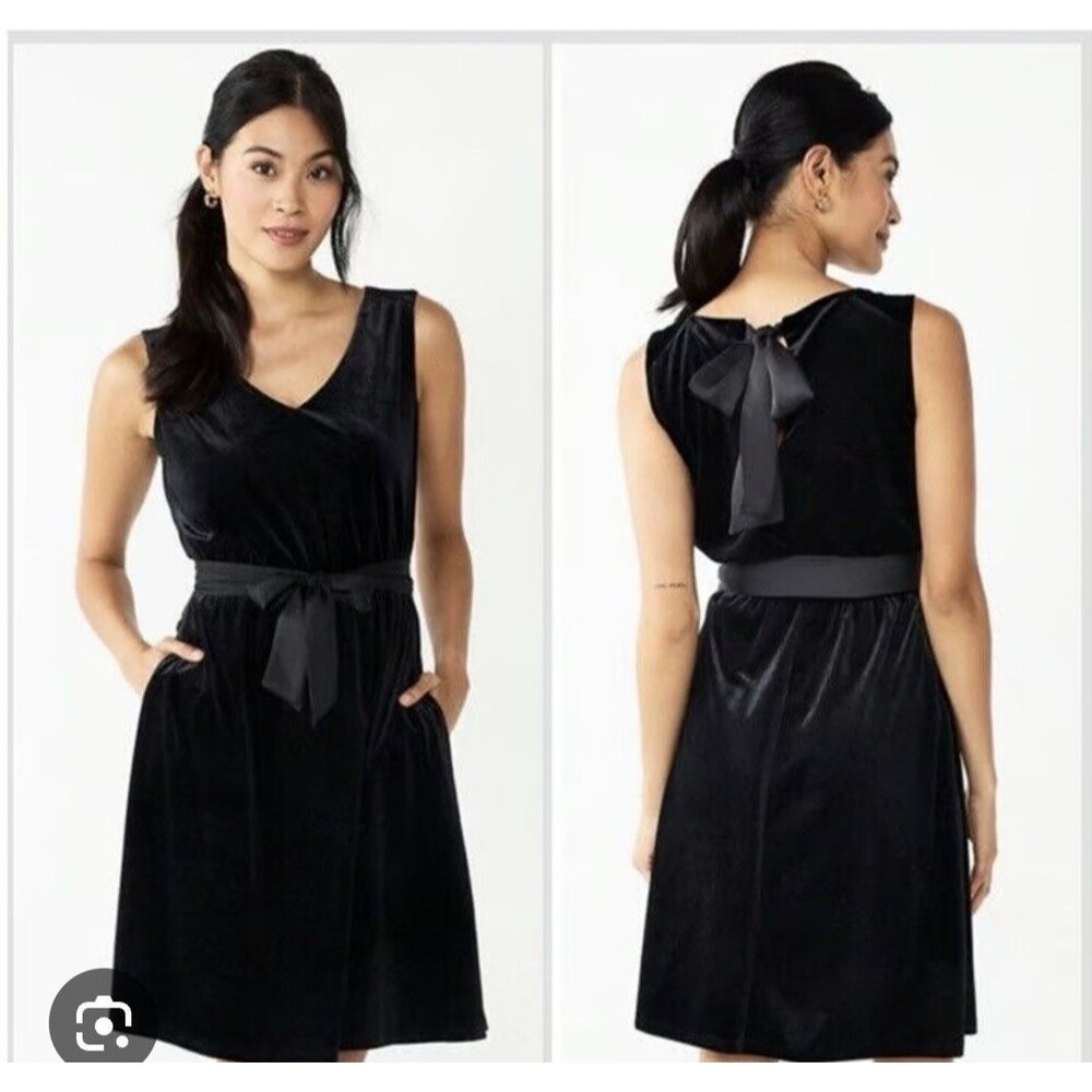 Draper James RSVP Dress Black Velvet Satin Ribbon Knee Length Sleeveless Size M